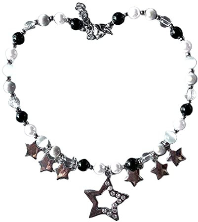 BYUTFA Egirl Schmuck Coole Perlen Stern Anhänger Halskette DIY Mode Kristall Stern Halsband Halskette für Frauen Punk Zubehör