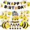 Biene Geburtstag Deko Set - XXL Folienballons Mit Happy Birthday Girlande, Party Kindergeburtstag Dekoration, Tortenstecker, Luftballons für Kinder