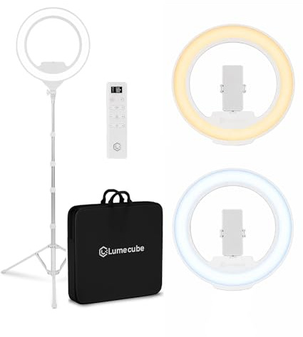 Lume Cube Ring Light Pro, kabellose professionelle Beleuchtung für Fotografie, Streaming, Video, einstellbare Farbe und Helligkeit, inklusive stabiler, tragbarer Stativhalterung und gepolsterter