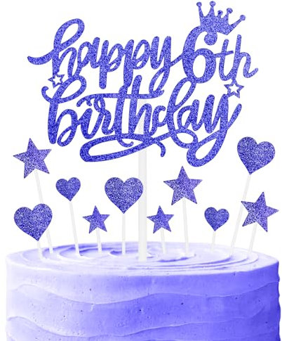Nachtfall Geburtstag Kuchen Cupcake Toppers, blaue Kuchen Toppers für Kuchen, Royal Blue Happy 6th Geburtstag Kuchen Topper,Kuchen Cupcake Topper für Mädchen Jungen 6th Geburtstag Kuchen Dekorationen