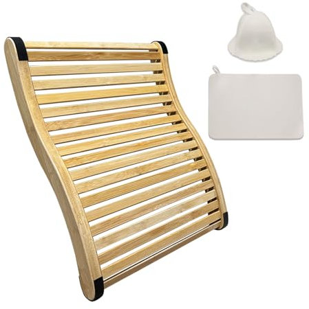 NUIBY Natürliche Bambus-Sauna-Rückenlehne, kühler und flexibler als Holz, komplett mit einem Saunahut und einem Sitzpolster, mit rutschfestem Gummi-Pad, Sauna-Zubehör-Set (1 Pack)