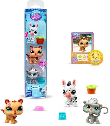 Littlest Pet Shop Bandai BF00597 Pack mit 3 Haustieren, Zubehör, Sammelkarte und virtuellem Code, Generation 7, Haustiere #96, #97, #98, Kinder ab 4 Jahren +