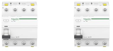 Schneider A9Z21463 Disjoncteur différentiel iID, 4P, 63A, 30mA Type A Blanc & A9Z21440 Disjoncteur différentiel iID, 4P, 40A, 30mA type A, Blanc