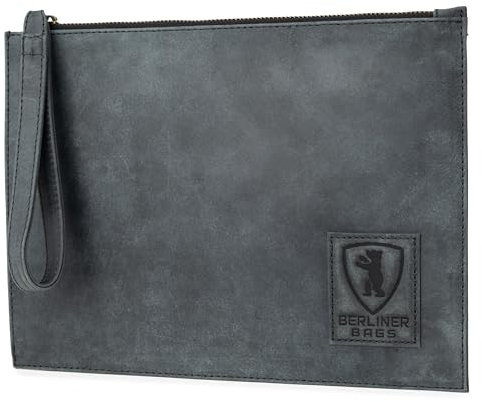 Berliner Bags Dirk Porte-documents vintage en cuir pour passeport, cartes de transport, stylos, gris foncé, L, Minimaliste