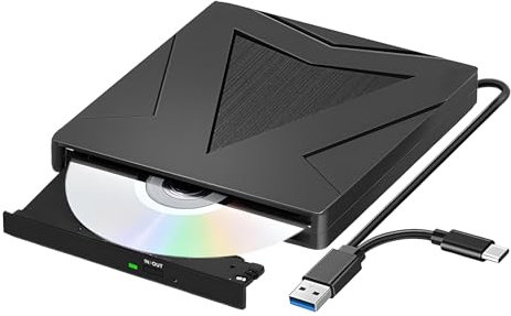 External CD/DVD Drive, USB 3.0 Type-C Portable CD/DVD RW Writer Burner Reader for Laptop PC, Desktop, Mac, IOS, Windows 11/10/8/7/XP/Linux/Vista