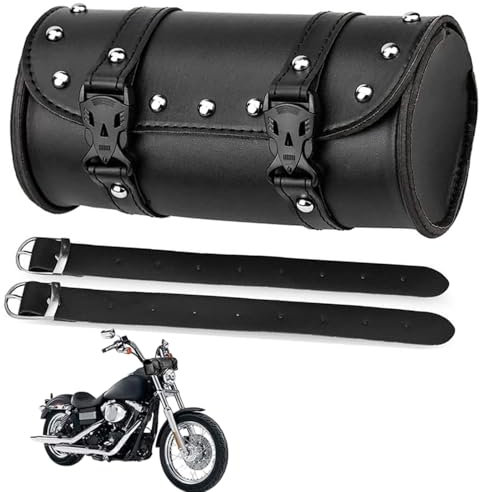Pummny Motorrad PU Leder Werkzeugtasche, Runde Sattel Taschen, Leder Motorrad Aufbewahrungstasche, Universal Motorräder Satteltasche, mit 2 Befestigungsgurten, für Alle Motor Modelle