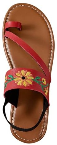 Damen Slipper Sandalen Mit Zehenring, Flache Ballerinas Mit Blumenstickerei, Lässige Reise Strandschuhe Sale Angebote Sandalen Bequeme Sommer Sandaletten Elegante Schöne Kostenlose Rücksendungen