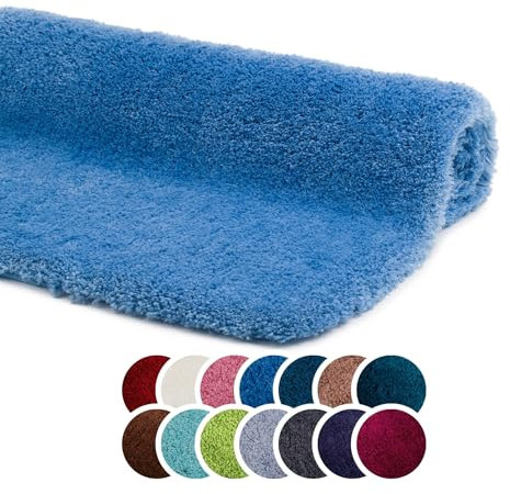 liebling Superior Badteppich mit Anti-Rutsch-Beschichtung, 100% Polyester (Mikrofaser), 70 x 120 cm, 30 Grad waschbar, Fußbodenheizung geeignet, Farbe: taubenblau