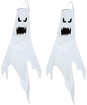 MOBUTOFU 2stücke Halloween Geister Windsack Gartendeko Anhänger Dekoration Gruselig Aufhängen Baum Wand Halloween Geister Windsack Gartendeko Anhänger Dekoration