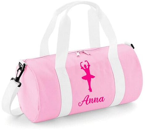 Personalised Dancing Bag Girls Dance Bags for Girls Kids Gym Bag Perfect Dancing Gifts & Sports Equipment Storage 20x20x40cm 12L Ballerina Design Barrel Bag for Dancing Baby Pink