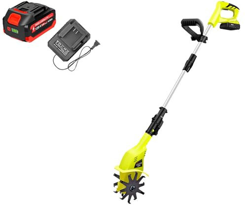Motozappa Elettrica, Motozappa Elettrica Da Giardino, Larghezza Di Lavorazione 10 Cm, Profondità Di Lavoro 25 Cm, Asta Telescopica Regolabile 97-127 Cm, Motozappa a Batteria Per La Coltivazione Del Te