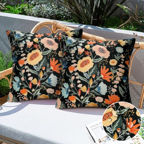 Aisybaklyn Kissenbezüge 45x45 2er Set Outdoor Kissenbezug Wetterfest Dekokissen Wasserdicht Kissenhüllen Sofakissen für Bankauflage Frühling Outdoorkissen Sommer Lounge Zierkissensen Blume Muster