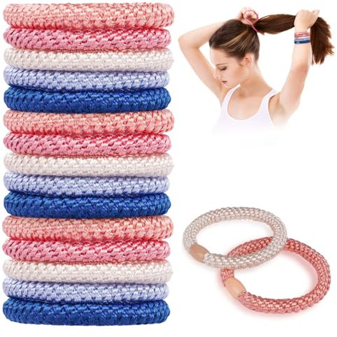 AUAUY 15 Stück Elastische Haargummis, Elastisch Zopfgummi, Geflochtener Keine Pull oder Beschädigung Pferdeschwanz Halter, Stylisch Elastisch Haarbänder für Damen und Mädchen (Puderblaue Serie)