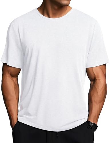 Weardear Herren Sport Tshirts Athletic Funktionsshirt Stretch Workout Laufshirt Schnelltrocknend Fitness Tshirt Frühling Wandern Trekking Sportswear Weiß L