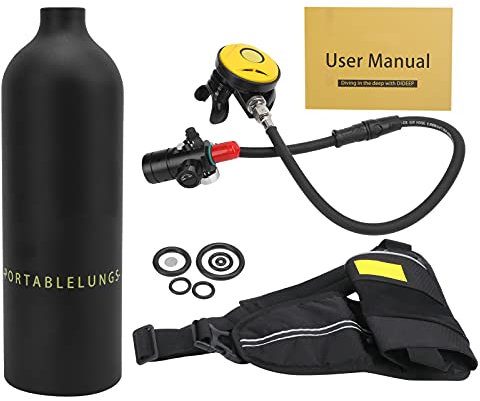 SPYMINNPOO Botellas de Oxgeno de Buceo Porttiles de 1L, Kit de Dispositivos de Respiracin de Calibre Relleno de Aceite de Bomba de Alta Presin para Buceo Submarino (Botella de oxigeno Negra