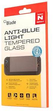 Blade – Protector Pantalla Switch 2, Cristal Templado con Filtro Anti Luz Azul, Dureza 9H, Antiarañazos, Antihuellas, Kit de Limpieza, Fácil Instalación, 0.3mm