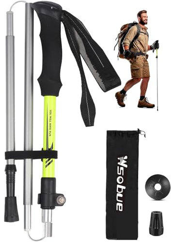 Wsobue Wanderstöcke Trekkingstöcke Walking Stöcke 7075 Aluminium, Ultraleichte, Verstellbar, Faltbar Wanderstock für Trekking Damen und Herren (Grün 1 Stock)