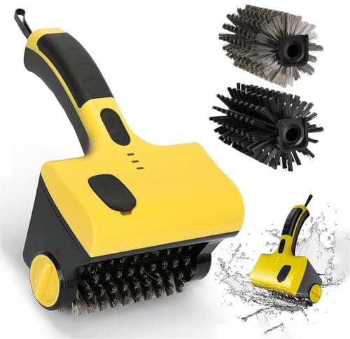 Nettoyeur Barbecue Sans Fil Rechargeable, Brosse Nettoyage Rotative à 360°, Brosse Nettoyage éLectrique avec RéServoir D'Eau et 2 Brosses DifféRentes pour Barbecue Cuisine et Salle Bain,Yellow