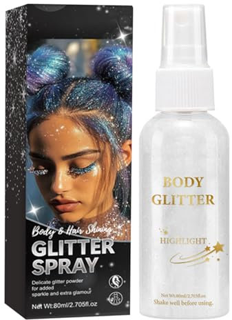 Spray Pailleté pour Le Corps, 80 Ml, Spray Pailleté pour Cheveux et Corps, Waterproof & Séchage Rapide, Pour Halloween, Carnaval, Spectacles Et Anniversaires