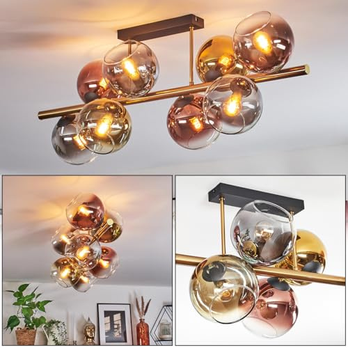 HOFSTEIN Deckenleuchte Koyoto, 8-flammige Deckenlampe aus Metall/Glas in Schwarz/Gold/Kupfer/Rauch/Klar, verstellbare Leuchte im Retro/Vintage-Design, E14, Esszimmer, Wohnzimmer, Schlafzimmer