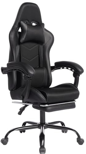 Gaming Chair – Sports Car Driving Seat Style with PU Leather Upholstery, Moulded Sponge Cushioning, Ergonomic Headrest & Lumbar Support, for Gamers, Remote Workers & Esports Enthusiasts