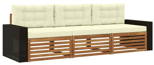 vidaXL Outdoor-Sofagarnitur mit Kissen 3 pcs Natur und Creme Polyester, Outdoor Lounge, Moderne Ecksofa, Gartenmöbel, Terrassen-Sitze, Komfortables Set für Wohnräume