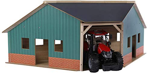 Kids Globe Eckschuppen (Scheune, Traktor-Garage - kompatibel mit Bruder Fahrzeuge, Schuppen im Maßstab 1:16; 40,5x100,3x38 cm) 610339