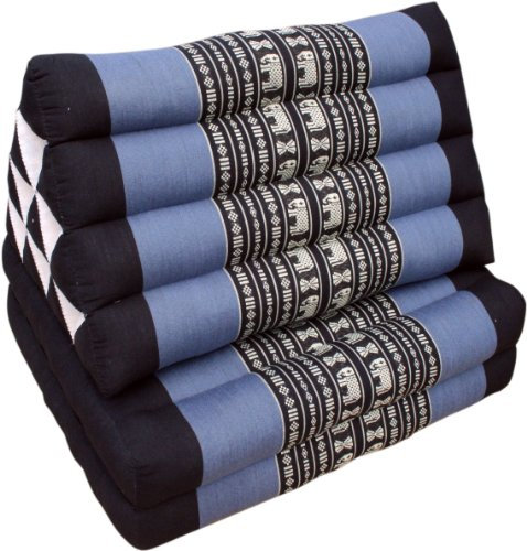 GURU SHOP Thaikissen, Dreieckskissen, Kapok, Tagesbett mit 2 Auflagen - Schwarz/blau, 30x50x120 cm, Asiatisches Sitzkissen, Liegematte, Thaimatte