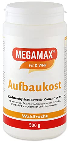 Megamax Aufbaukost Waldfrucht 500g Ideal als Kalorien Shake zur Kräftigung und Zunehemen bei Untergewicht -Proteinpulver hochkalorische Trinknahrung für Gewichtszunahme Muskelmasse u. Muskelaufbau
