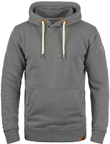 !Solid SDTripHood Herren Kapuzenpullover Hoodie Pullover mit Kapuze Kordelzug Kängurutasche Kängurutasche Rippbündchen Label-Details Baumwollmischung Regular fit, Größe:L, Farbe:Grey Melange (8236)