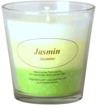 Bütic GmbH 3-farbige Stearin Duftkerzen im Glas, Duft:Jasmin