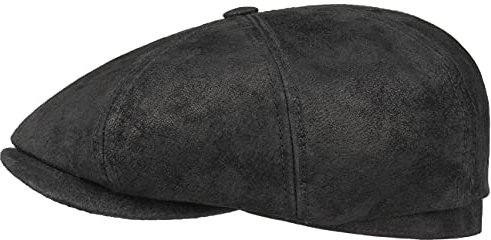 Stetson Hatteras Pigskin Flatcap Leder Schiebermütze mit Innenfutter Herren Sommer Winter schwarz S (54-55 cm)