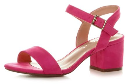 Ajvani Women Ladies Low Block Heel peep Toe Ankle Strap Strappy Party Sandals, 4 UK, Fuchsia Pink Suede