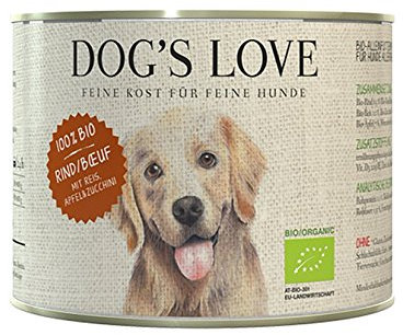DOG'S LOVE BIO Premium Hundefutter Nassfutter Rind mit Reis, Apfel & Zucchini (6 x 200g)