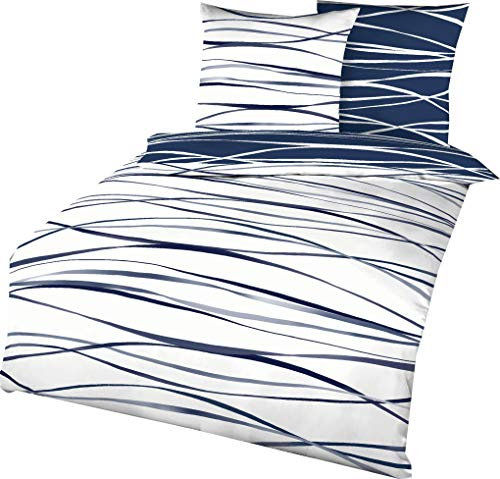 Kaeppel Mako Satin Bettwäsche Essential Motion Größe 135x200+80x80 cm Farbe Marine
