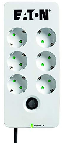 Eaton Protection Box 6 DIN Bloc multiprise avec protection contre les surtensions 6 prises Schuko Blanc
