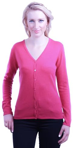 JL DE LA TOUR Gilet Femme col V 30% Cachemire (Fushia, L, 42/44)