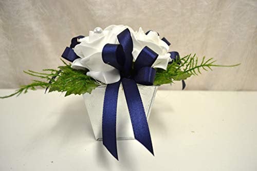 Tischdeko weiß blau Kunstblumen Rosen Blumen Gesteck Hochzeit Taufe Kommunion