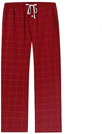 Vulcanodon Mens Cotton Pyjama Bottoms, Lightweight Sleep Pants with Pockets Soft Lounge Pajama Pants for Men Plaid Pj Bottoms (Burgundy-Plaid, L)
