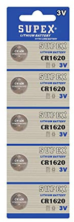 SUPEX Pila de botón de litio CR1620 de 3 V, 5 tarjetas