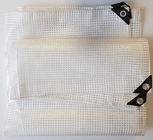 Waterproof heavy duty 300 gsm clear tarpaulin with reinforcing mesh,strengthened corners and hems ideal for covering up gazebo,builders tarp,ground sheet,camping,garden cover,… (3m x 4m)