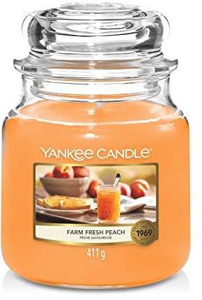 Yankee Candle Farm Fresh Peach Duftkerze, Glas, Orange, 10.7 cm Mittel