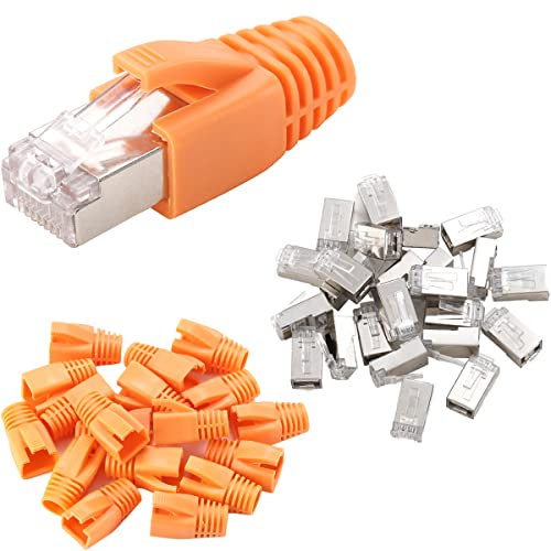 Greluma 25 Pcs CAT6 Connecteurs RJ45 Métalliques Blindés Prise Modulaire - Cat 6 FTP 8P8C Réseau RJ45 Câble Connecteur Ethernet à Sertir (Trou de Fil 1.2mm/0.047in) avec CAT6 Soulagement de Tension