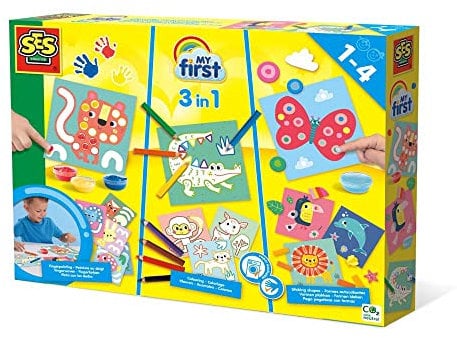 SES CREATIVE - My first - 3 en 1 Peinture au doigt, coloriage et formes autocollantes