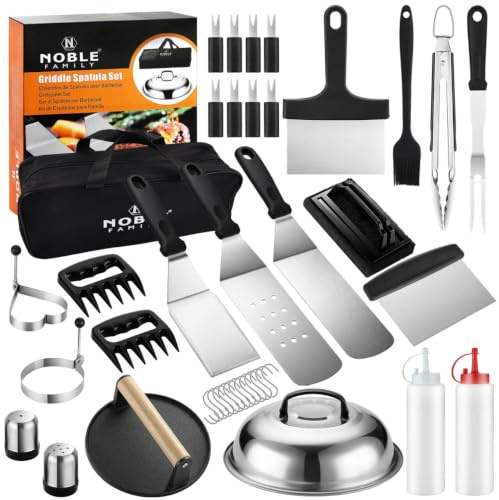 N Noble Family 37-teiliges Grillzubehör-Set mit Flacher Oberseite, EIN Muss für Ihren Außenbereich, mit professionellem Grillspachtel, Reinigungsset, Grillabdeckung, ideales Grillgeschenk für Männer
