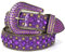 LEACOOLKEY Strass Gürtel für Damen für Jeans,Western Cowgirl Nieten Punk PU Ledergürtel,Damen Schwarzer Strass Gürtel(S:Passgröße 70cm-80cm = 105cm Gesamtlänge, J-Violett)