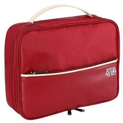 ACOPTON Cable Organizer Bag, Double Layer Multipurpose Electronic Organizer Waterproof Electronic Accessories Storage Case Removable Bulkhead Easy Carry Fit for Cable,Charger,USB,Power Bank (Red)