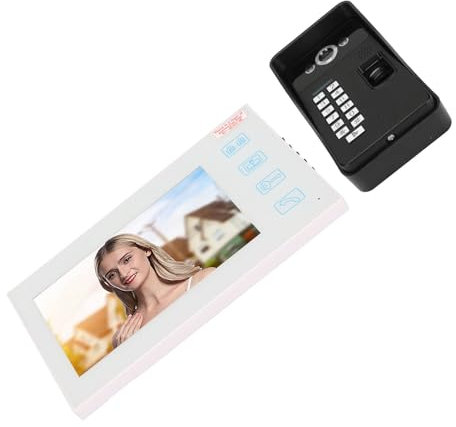 Yunseity Visuelles Türklingel-Intercom-System, 7-Zoll-TFT-Video-Türsprechanlage mit Fingerabdruck, RFID-Passwortentsperrung mit IR-Cut, Nachtsichtfunktion(EU-Stecker)