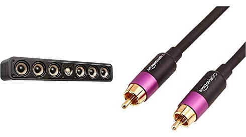 Polk Audio Signature Elite ES35 Centerlautsprecher, schlanker, hochauflösender Center Lautsprecher (Stück), Schwarz & Amazon Basics PBH-19088 Subwoofer-Kabel, 2,4 m