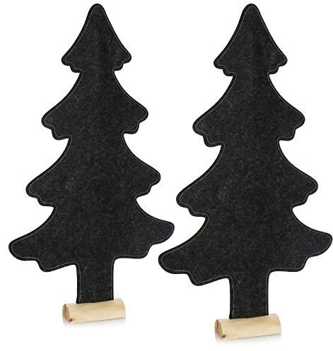 com-four® 2X dekorativer Filz-Aufsteller für Weihnachten - Tannenbaum, Filz mit Massivholz-Fuß - winterliches Wohnaccessoire - Weihnachtsbaum als Wohnraum-Dekoration (02 Stück Tanne 61cm dunkelgrau)